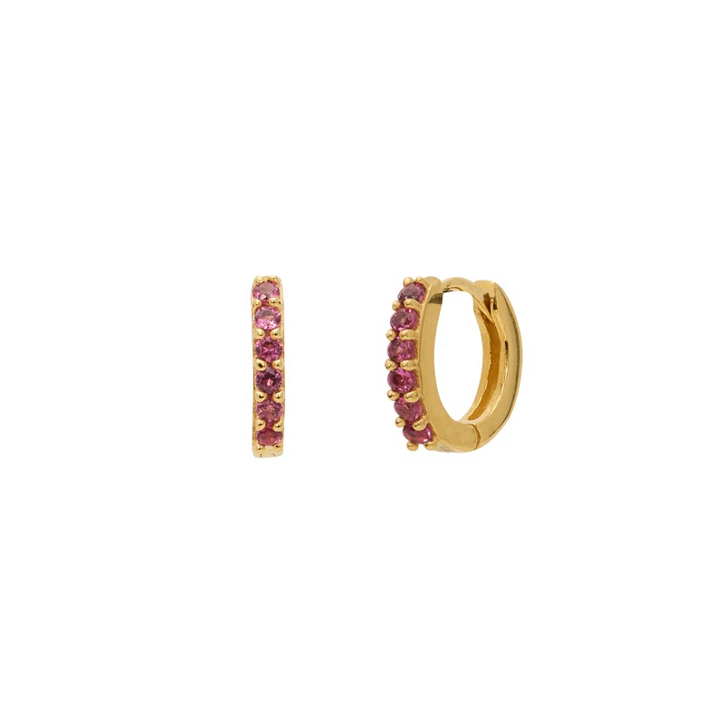 Boucles d'oreilles mini créoles Or CRYSTAL - Dormeuses & Cristaux framboise - Une à Une
