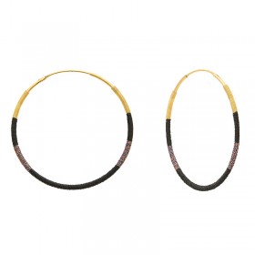 Boucles d'oreilles créoles Or CAMARI tissées noir & doré - 6 cm - Une à Une