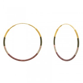 Boucles d'oreilles créoles Or CAMARI tissées rose noir beige & doré - 6 cm - Une à Une