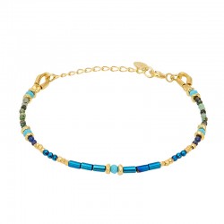 Bracelet fin ajustable TAMPA Or - Pierres bleu turquoise - Une à Une