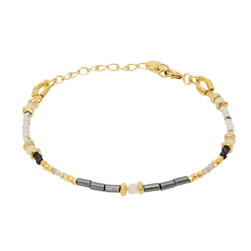 Bracelet ajustable TAMPA Or - Chaîne fine & Pierres noir blanc - Une à Une Bracelet ajustable TAMPA Or - Chaîne fine & Pierres noir blanc - Une à Une