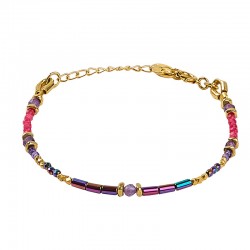 Bracelet ajustable TAMPA Or - Chaîne fine & Pierres rouge violet - Une à Une