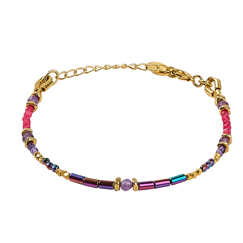 Bracelet ajustable TAMPA Or - Chaîne fine & Pierres rouge violet - Une à Une Bracelet ajustable TAMPA Or - Chaîne fine & Pierres rouge violet - Une à Une