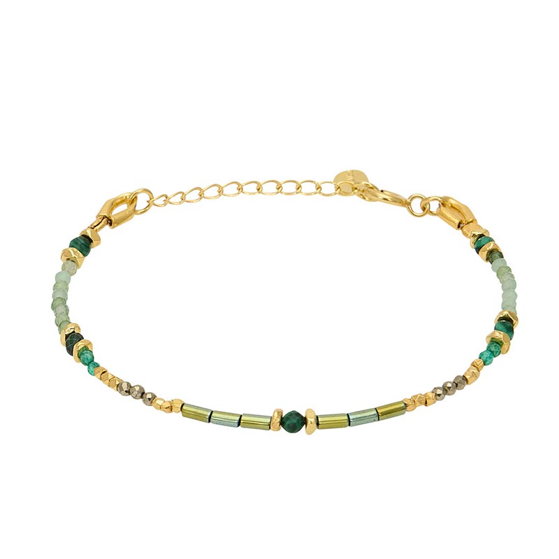 Bracelet ajustable AELLA Or - Chaîne fine & Pierres vert emeraude - Une à Une Bracelet ajustable AELLA Or - Chaîne fine & Pierres vert emeraude - Une à Une