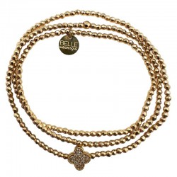 Bracelet élastiqué 3 tours NESS doré - Trèfle zircons BELLE MAIS PAS QUE
