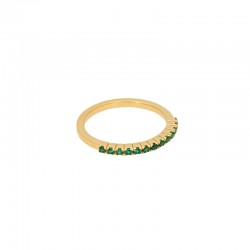 Bague fine SERPENT Or - Anneau & Demi - alliance cristaux verts UNE A UNE