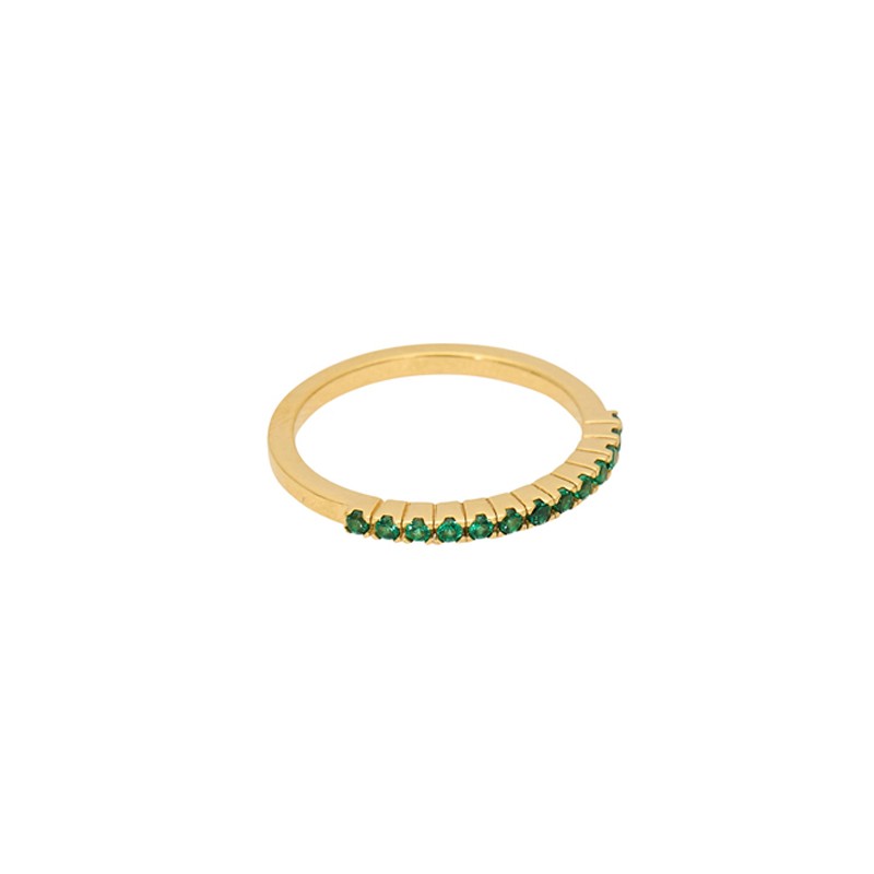 Bague fine SERPENT Or - Anneau & Demi - alliance cristaux verts UNE A UNE