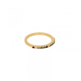 Bague fine SERPENT Or - Anneau & Demi-alliance cristaux multicolores UNE A UNE