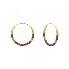 Boucles d'oreilles créoles Or CAMARI tissées prune vert kaki & doré - 3 cm UNE A UNE