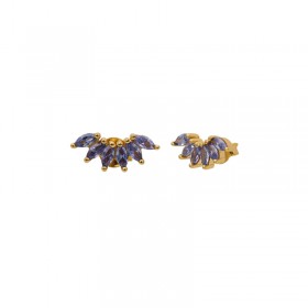 Boucles d'oreilles puces PETALES Or - Cristaux bleus UNE A UNE