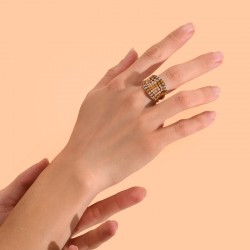 Bague ajustable PRECIOUS dorée - Pavé Cristal Prestige topaze