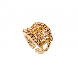 Bague large ajustable PRECIOUS dorée - Pavé art-déco Cristal Prestige topaze - SATELLITE