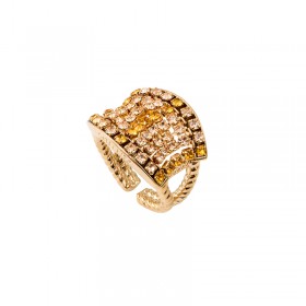 Bague large ajustable PRECIOUS dorée - Pavé art-déco Cristal Prestige topaze - SATELLITE