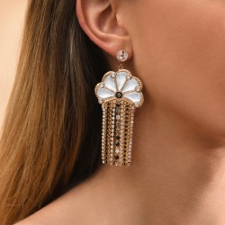 Boucles d'oreilles PRECIOUS Or - Fleur argentée Chaînettes & Cristaux