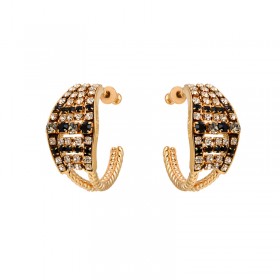 Boucles d'oreilles Créoles PRECIOUS Or - Pavé art-deco Cristaux Prestige noirs blancs - SATELLITE