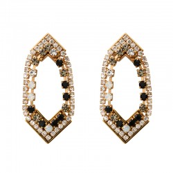 Boucles d'oreilles Pendantes PRECIOUS Or - Décor art-déco Cristaux Prestige noirs blancs - 3cm SATELLITE