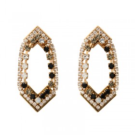 Boucles d'oreilles Pendantes PRECIOUS Or - Décor art-déco Cristaux Prestige noirs blancs - 3cm SATELLITE