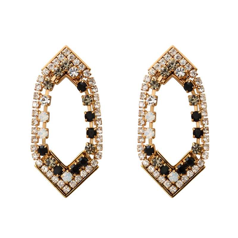 Boucles d'oreilles Pendantes PRECIOUS Or - Décor art-déco Cristaux Prestige noirs blancs - 3cm SATELLITE Boucles d'oreilles Pendantes PRECIOUS Or - Décor art-déco Cristaux Prestige noirs blancs - 3cm SATELLITE