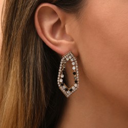 Boucles d'oreilles Pendantes PRECIOUS Or - Cristaux noirs & blancs