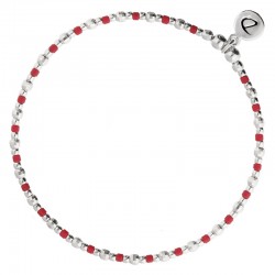 Bracelet élastique FUNNY - Perles argent & Miyukis rouges - Doriane Bijoux