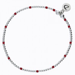 Bracelet fin élastiqué GRAIN DE FOLIE - Perles argent & Miyukis rouges - Doriane Bijoux