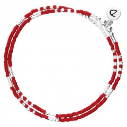Bracelet 2 double tours élastiqué FLUFFY argent - Perles rouge - Doriane Bijoux