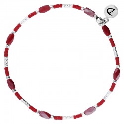 Bracelet élastique INFINITY Tubes en argent  & Perles de verre rouges - Doriane Bijoux