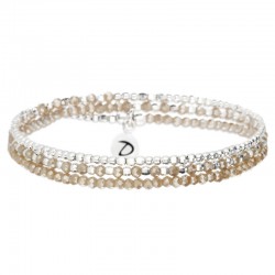 Bracelet multi tours élastiqué HEAVEN argent & Perles de verre beige irisé - Doriane Bijoux