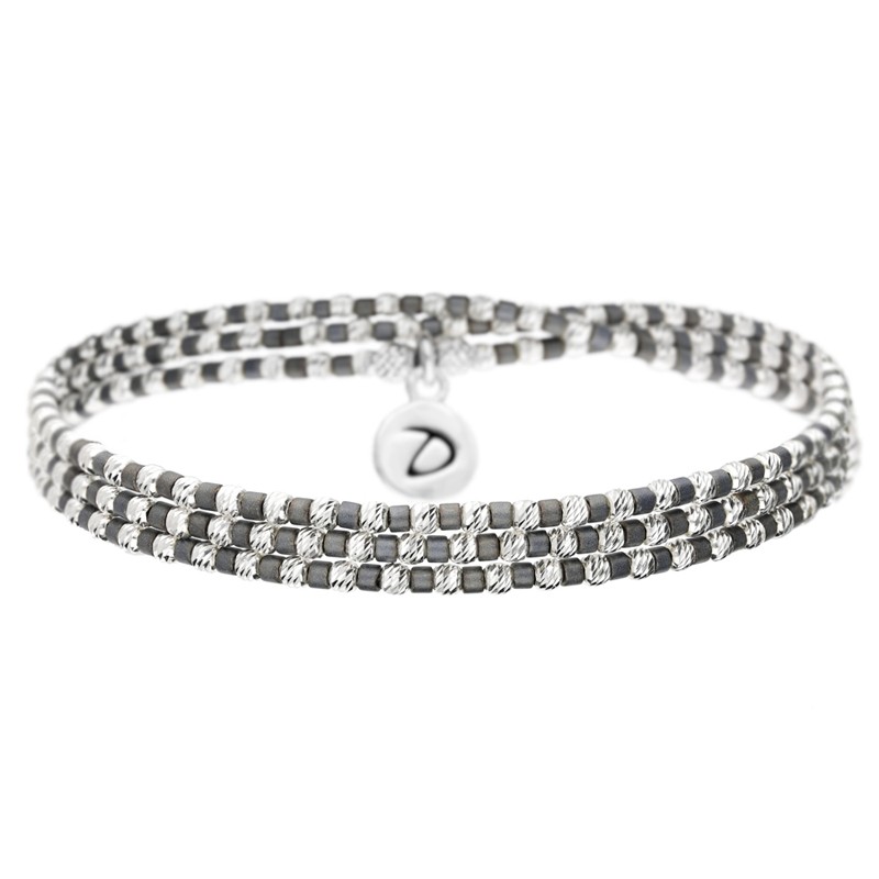 Bracelet multitours élastiqué JAVA argent & Perles en Miyukis gris - Doriane Bijoux