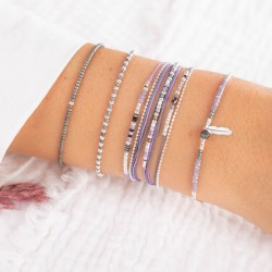 Bracelet multitours élastiqué JAVA argent & Perles en Miyukis gris TAILLE S