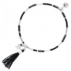 Bracelet élastiqué POMPON ETOILE argent & Perles en Miyukis noires - Doriane Bijoux