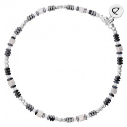 Bracelet élastiqué PORTO RICO argent - Miyukis blanches & Hématites - Doriane Bijoux