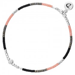 Bracelet élastiqué KANDY argent - Corail en Miyukis & Perles grises noires - Doriane Bijoux