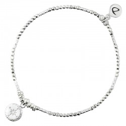 Bracelet fin élastiqué Argent - Perles,Tubes diamantés & Rose Des Vents - Doriane Bijoux