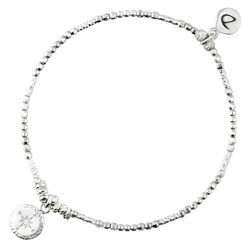 Bracelet fin élastiqué Argent - Perles,Tubes diamantés & Rose Des Vents - Doriane Bijoux Bracelet fin élastiqué Argent - Perles,Tubes diamantés & Rose Des Vents - Doriane Bijoux