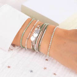 Bracelet OKLAHOMA MAILLE ROCK argent - Cordons kaki & Pastilles plates