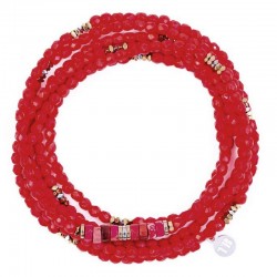 Collier & Bracelet élastique VIR Melon - Perles de bohèmes rouge en 6 tours - TETES BLONDES