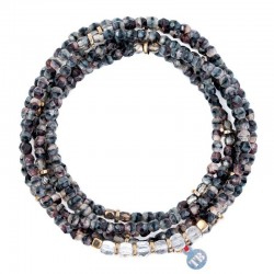 Collier & Bracelet élastique AVRIL Diamant 6t - Quartz fumé & Diamant Herkimer - TÊTES BLONDES