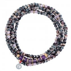 Collier & Bracelet élastique FEVRIER Améthyste 6t - Quartz fumé & Améthystes - TÊTES BLONDES