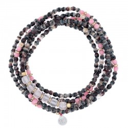 Collier & Bracelet élastique JANVIER Quartz Rose 6t - Cristaux fumé & Quartzs Rose - TÊTES BLONDES