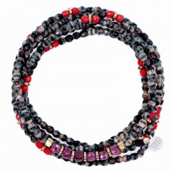 Collier & Bracelet élastique JUILLET Rubis 6t - Quartz fumé & Rubis  - TÊTES BLONDES
