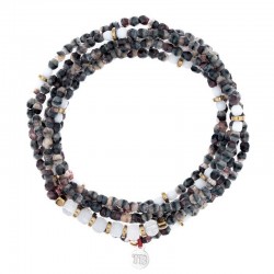 Collier & Bracelet élastique JUIN Pierre de Lune 6t - Quartz fumé & Pierres de Lune - TÊTES BLONDES