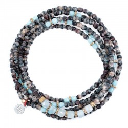 Collier & Bracelet élastique MARS Aigue Marine 6t - Quartz fumé & Aigues Marine - TÊTES BLONDES