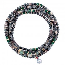 Collier & Bracelet élastique MAI Emeraude 6t - Quartz fumé & Emeraudes - TÊTES BLONDES
