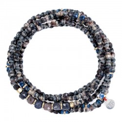 Collier & Bracelet élastique SEPTEMBRE Saphir 6t - Quartz fumé & Saphirs - TÊTES BLONDES
