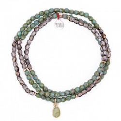 Collier & Bracelet élastique 3 tours AOÛT - Quartz fumé & Péridots - TÊTES BLONDES