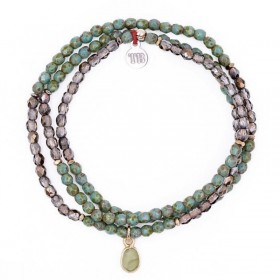 Collier & Bracelet élastique 3 tours AOÛT - Quartz fumé & Péridots - TÊTES BLONDES