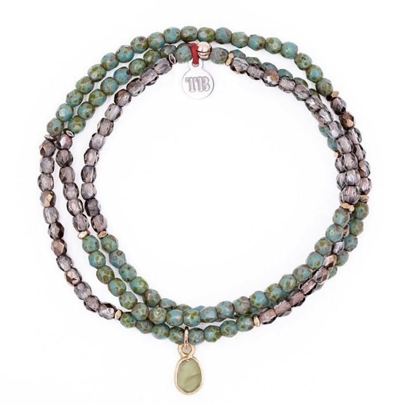 Collier & Bracelet élastique 3 tours AOÛT - Quartz fumé & Péridots - TÊTES BLONDES Collier & Bracelet élastique 3 tours AOÛT - Quartz fumé & Péridots - TÊTES BLONDES