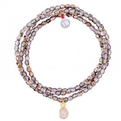 Collier & Bracelet élastique 3 tours AVRIL - Quartz fumé & Diamant Herkimer - TÊTES BLONDES