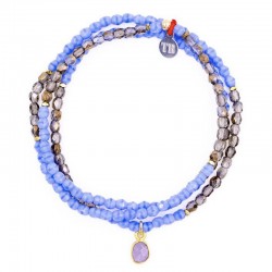 Collier & Bracelet élastique 3 tours DECEMBRE - Quartz fumé & Tanzanite - TÊTES BLONDES